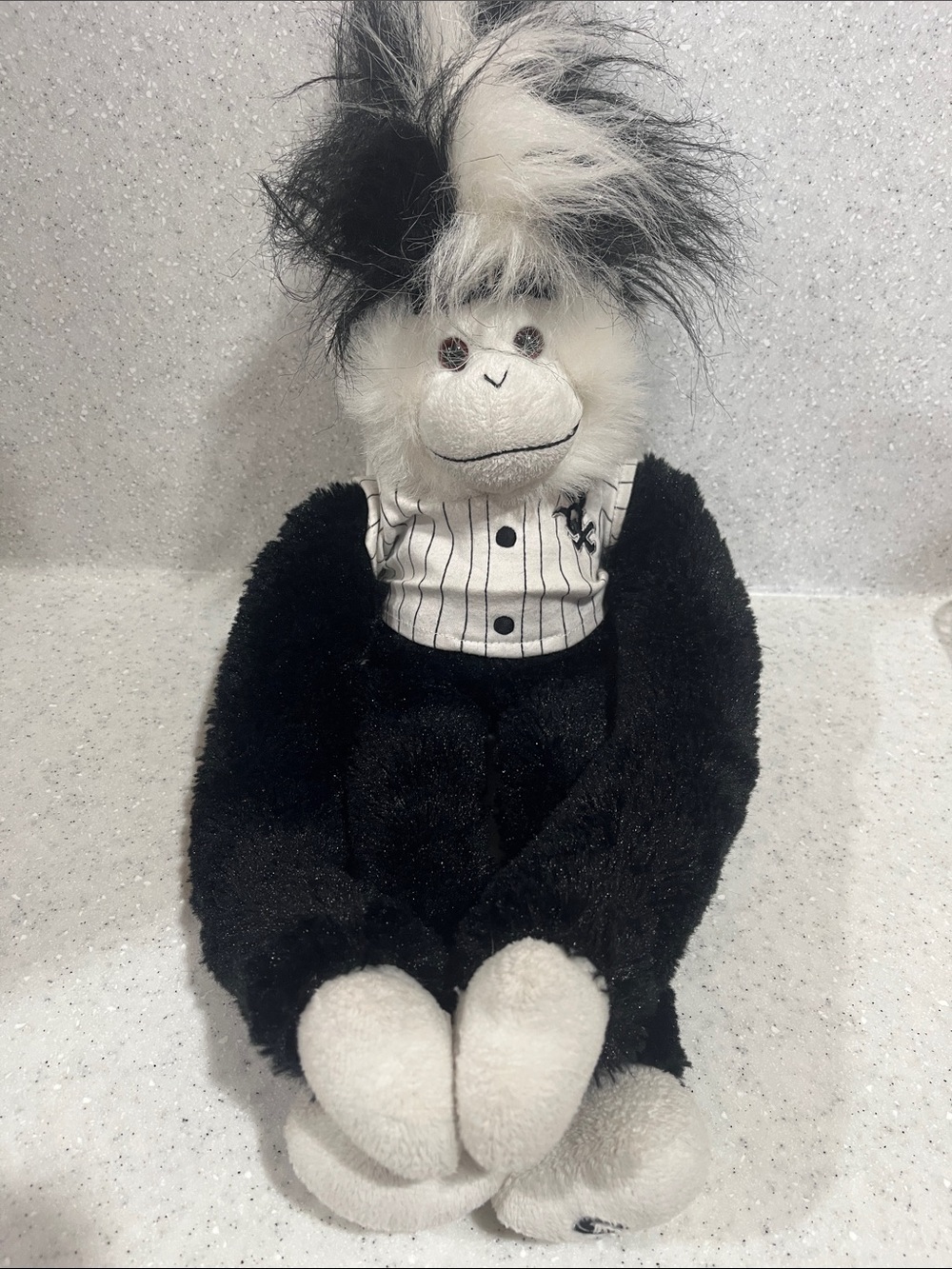 Chicago White Sox Fuzzhead Wig Monkey Plush Pinstripe MLB Jersey Black & White